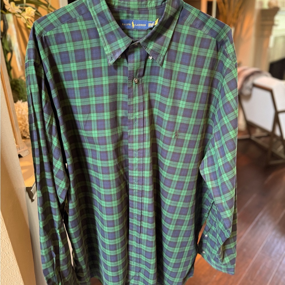 Ralph Lauren Big & Tall: navy/green plaid button down shirt